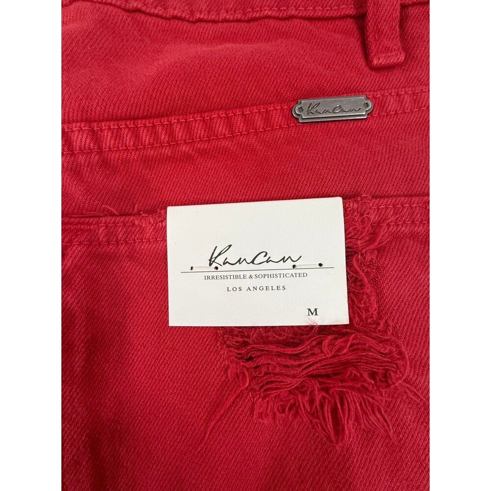 KanCan red high-rise distressed denim shorts with a raw frayed hem NWT Size Medi - Picture 4 of 6